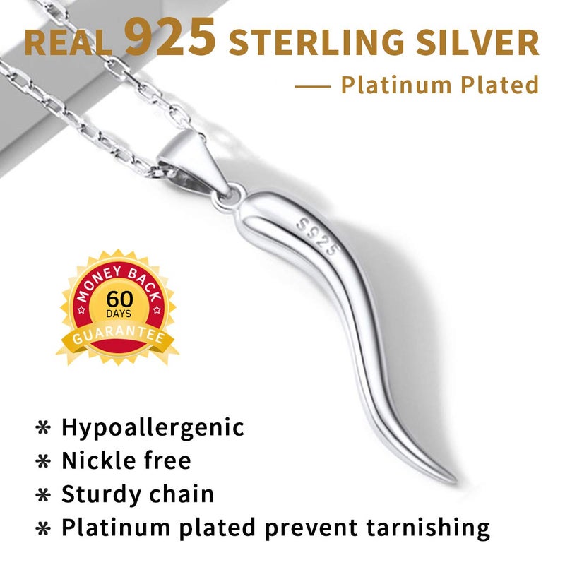 ChicSilver Italian Horn Necklace for Women 925 Sterling Silver Lucky Pendant Necklace with Italian Charms Protection Amulet Jewelry Christmas Gift - Image 5